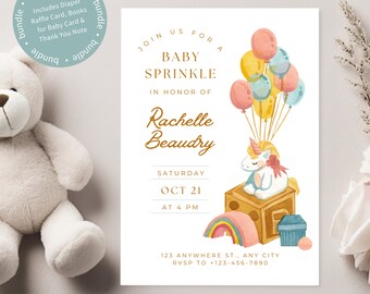 Editable baby sprinkle invitation, baby shower invite, cute baby shower invite, unicorn baby sprinkle, minimal gender neutral baby shower