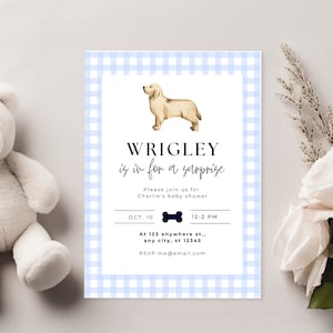 Baby boy shower invitation dog, digital download, preppy baby shower invite