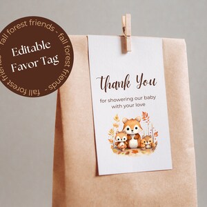 Woodland Baby Shower Favor, Baby Shower Gift Tag, Goodie Bag Tag, Favor Tag, Baby sprinkle gift tag, Baby Shower Favor