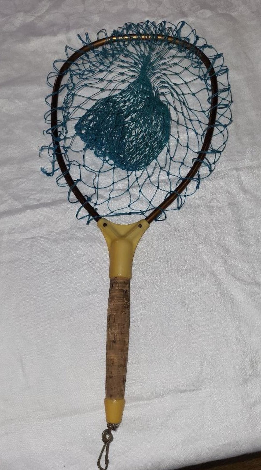 Vintage Handheld Fishing Net With Cork Handle Etsy