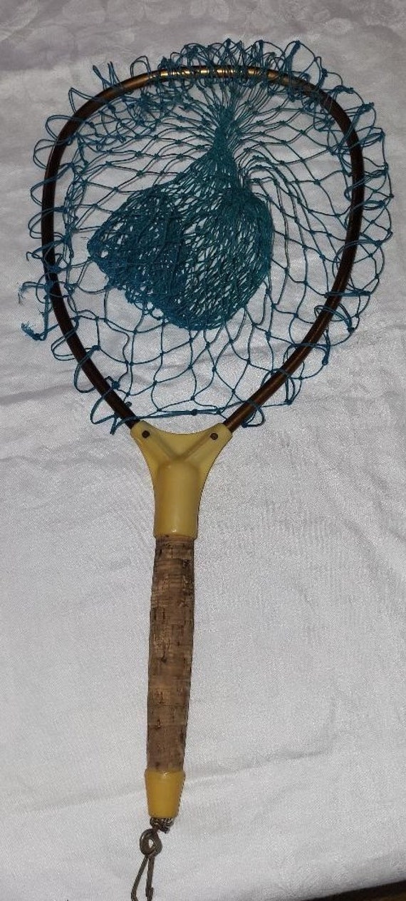 Vintage Handheld Fishing Net With Cork Handle 