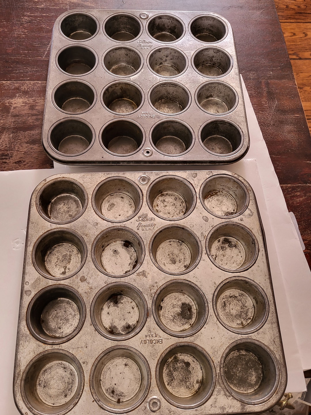 Two Ekcoloy Silver Beauty Mini Muffin Pans