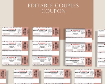 Fun Editable Couple Coupon, Editable Valentine’s Day coupon, Coupons for her, Coupons for him, Digital template, Fun Couple Coupon Template.