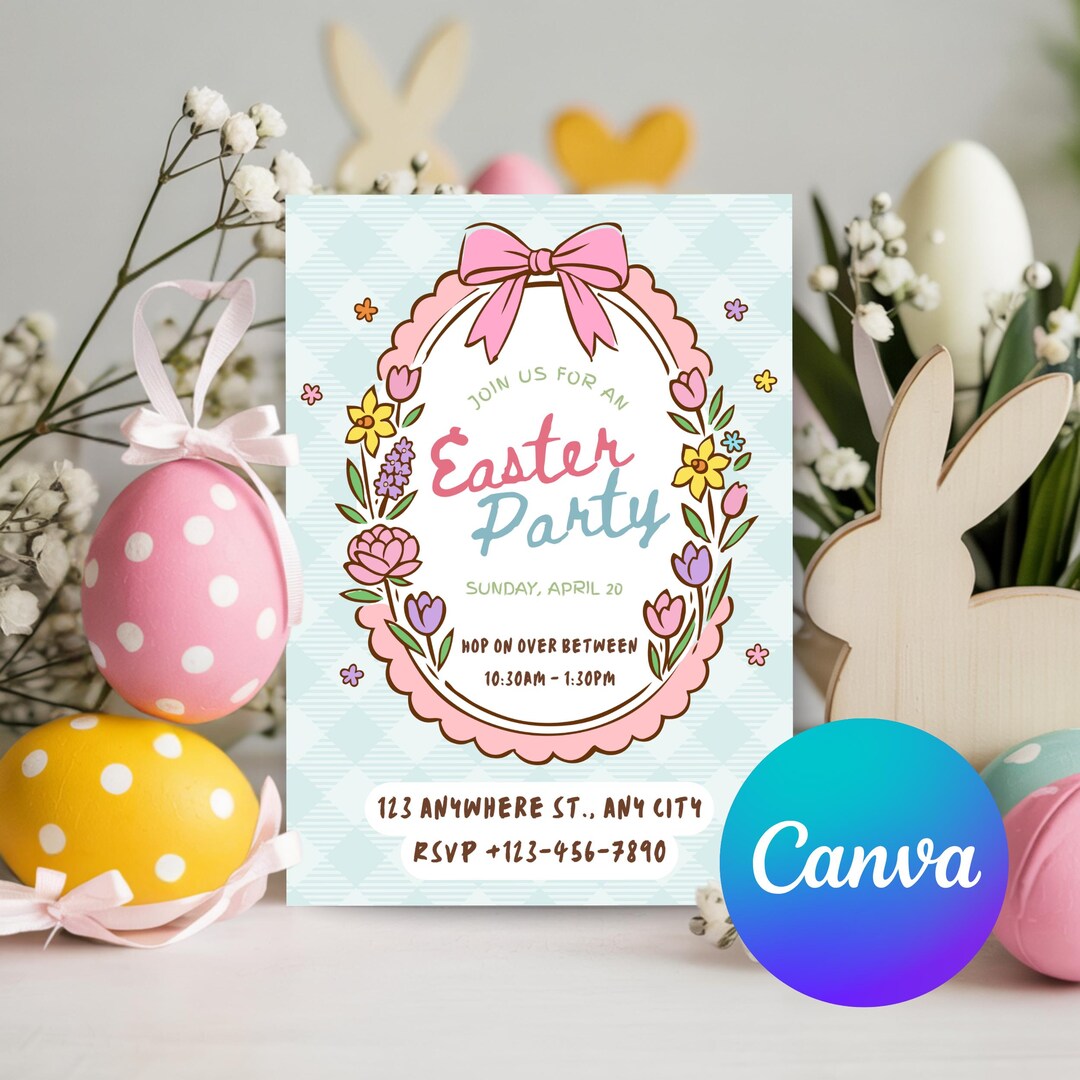 Editable Easter Party Invitation Template, Brunch Egg Hunt Invite ...