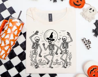 Esqueletos bailando retro PNG, diseño de camiseta de Halloween, Halloween png, Halloween, png (descarga digital)