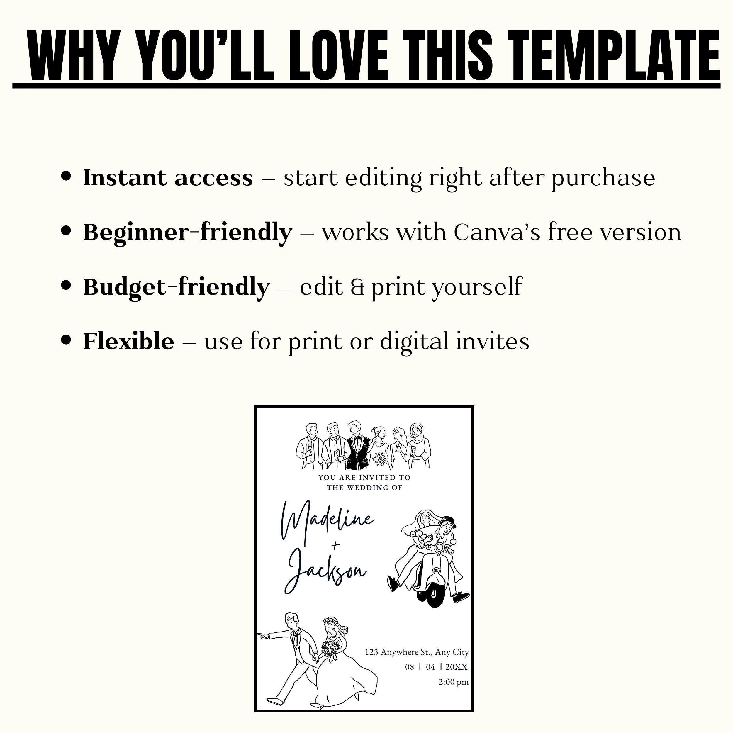 Hand-drawn Wedding Invitation Template, Illustrated Modern Invite ...