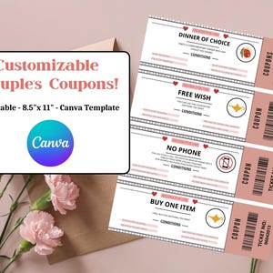 Editable Love Coupon Book | Custom Printable Love Coupons | DIY Couple Vouchers | Canva Template for Him & Her | Romantic Gift Idea