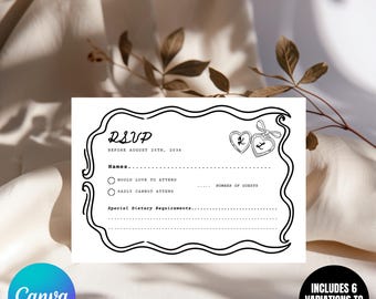 Editable Wedding RSVP Card Template, Canva (Digital Download)