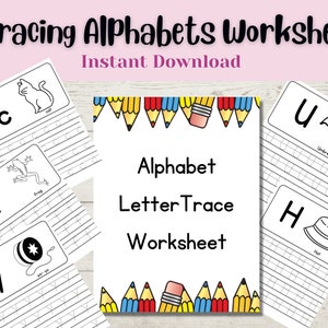 Alphabet Tracing worksheet , A to Z letters, Upper and Lower Case, Preschool, Toddler, Kindergarten, Homeschool Education, INSTANT DOWNLOAD