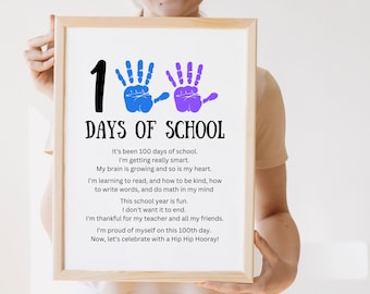 100 Days of School Handprint Craft | Kindergarten & Preschool 100th Day Activity | Digital Keepsake Printable