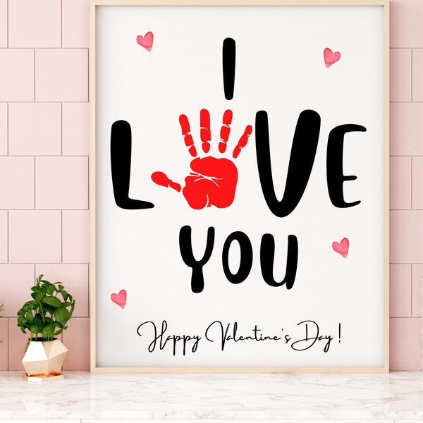 I Love You Footprint Handprint Art Craft, Valentine's Day Craft for Kids Baby Toddler, Memory Keepsake, Printable, Gift, DIY Card