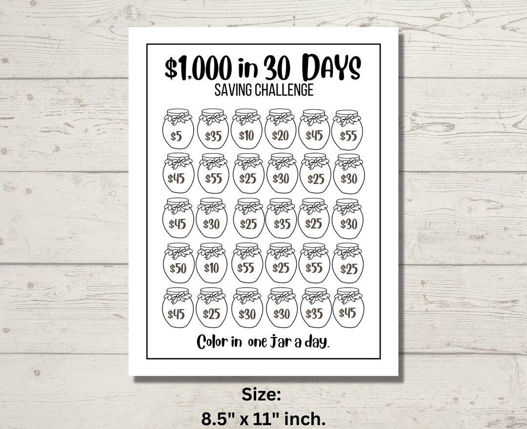 Savings Challenge Printable | 1000 in 30 Days | Savings Challenge ...