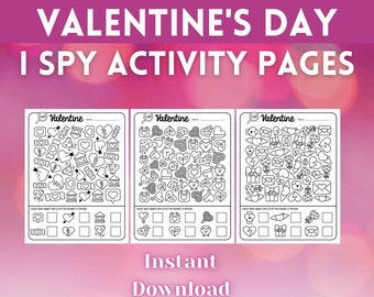 Valentine's Day I Spy Game | Valentine's Party Games | Valentines Day Activity For Kids and Adults | Virtual and Printable Party Games | PDF