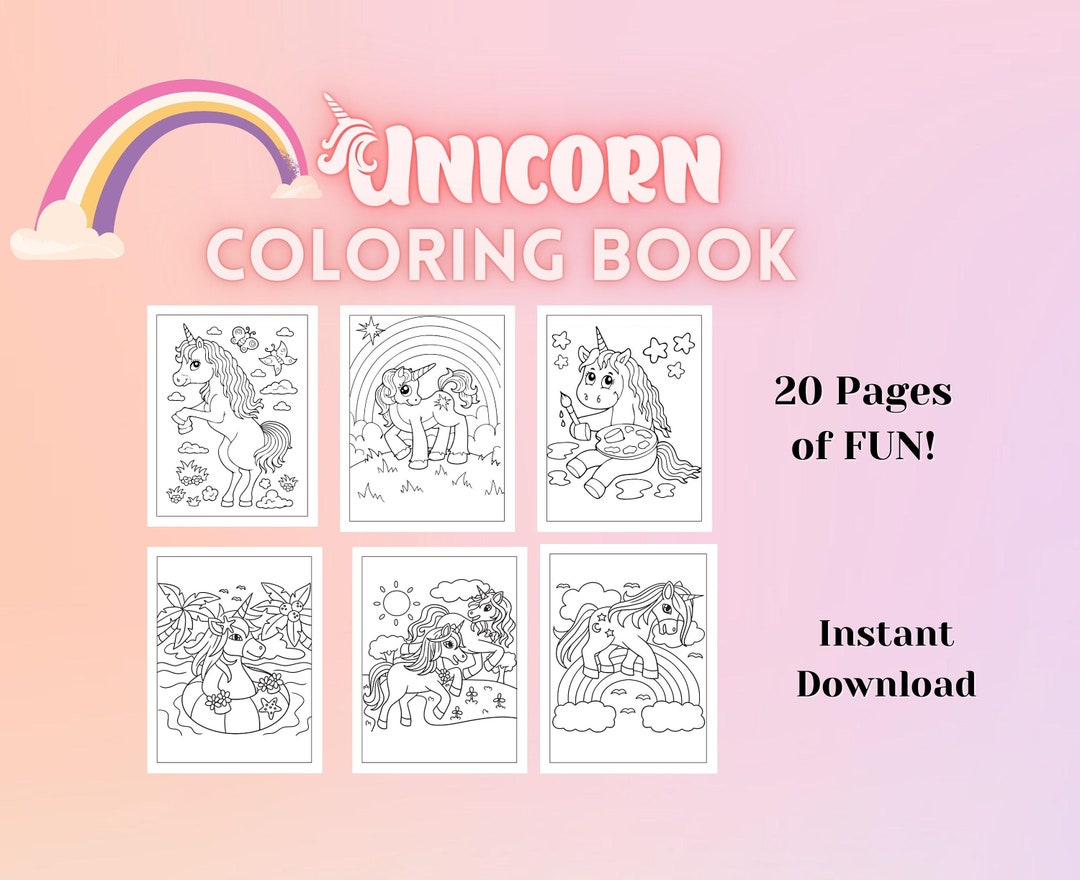 INSTANT DOWNLOAD, Unicorn Coloring Pages, Unicorn Printables, Unicorn ...