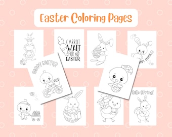 Easter coloring pages, 10 Printable Easter Coloring Pages for Kids,Easter Party Activity, Classroom Easter Coloring Sheets