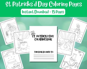 St. Patricks Day Coloring Page Set - Instant Download - Saint Paddy's Kids Activity - St. Patrick's Party Printable - Coloring Pages