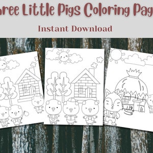 The Three Little Pigs Story Coloring Pages, Printable Kids Coloring Pages, Fairy tale Coloring Book, Coloring Pages for Kids