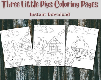 The Three Little Pigs Story Coloring Pages, Printable Kids Coloring Pages, Fairy tale Coloring Book, Coloring Pages for Kids