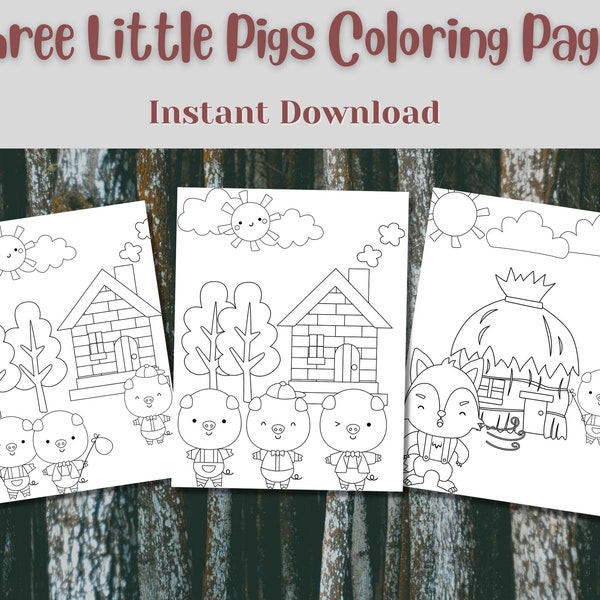 De drie biggetjes verhaal kleurplaten, afdrukbare kinderkleurplaten, sprookjeskleurboek, kleurplaten voor kinderen