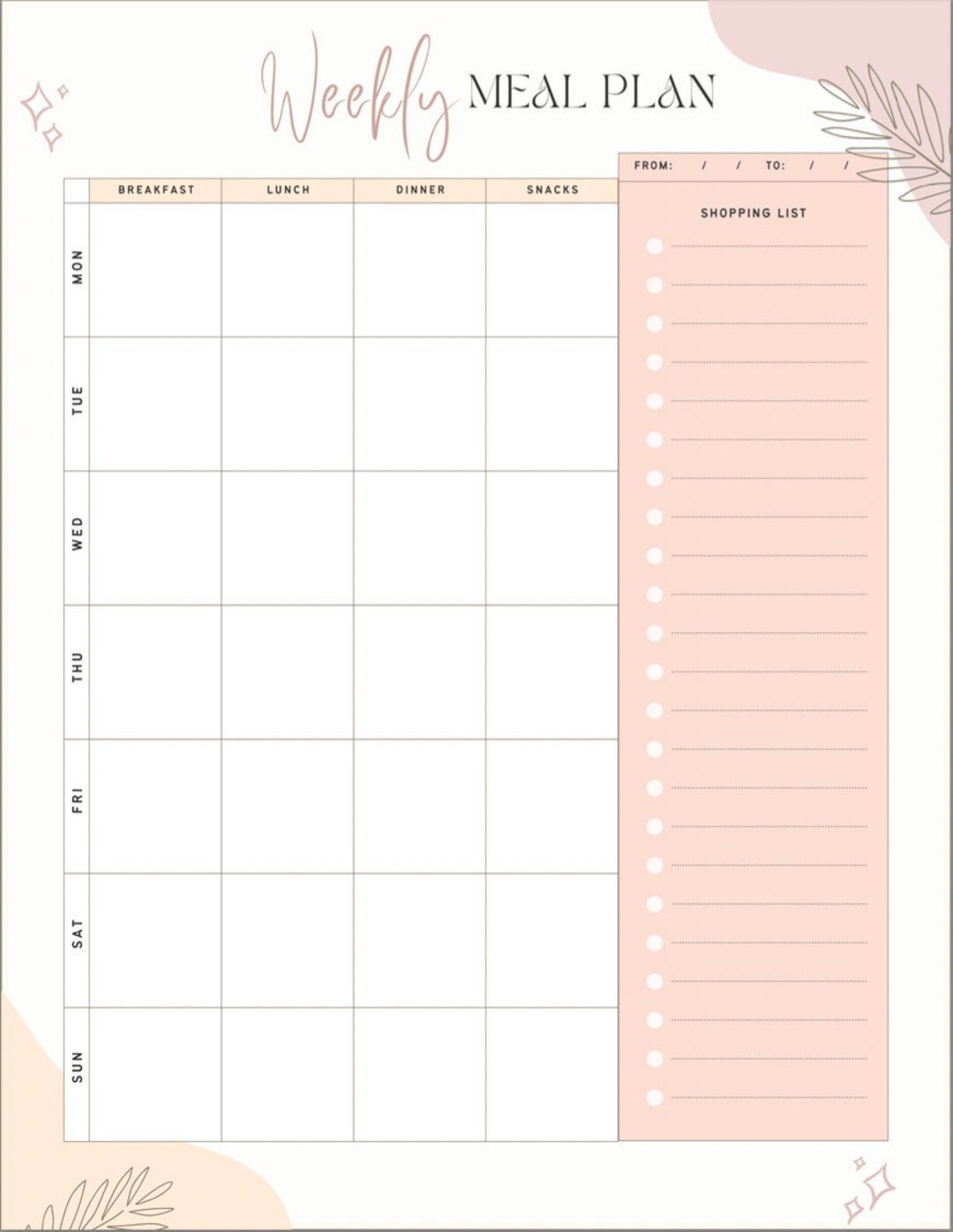 Weekly Meal Planner Printable: Minimalist Food Planning Worksheet (PDF ...