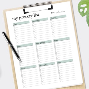 Printable Grocery List, Shopping List, Grocery Shopping Checklist, Groceries Planner, Organized Grocery List, Instant Download PDF US Letter