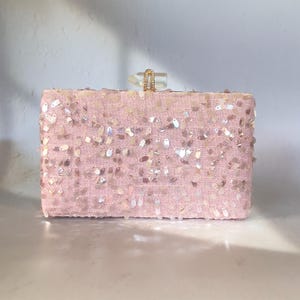 Blush Pink Sequins Box Clutch Bag | Shimmering Weddings, Parties & Evening Events HandBag | Sparkly Embellished Bridal Shower Gift Purse