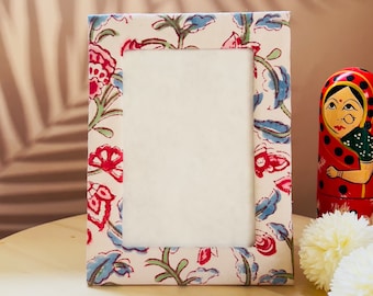 Elegant Picture Frame Floral Prints Indian Fabric | Handmade Block Print Photo Frame | Indian Artisan Crafted Ethnic Unique Birthday Gift