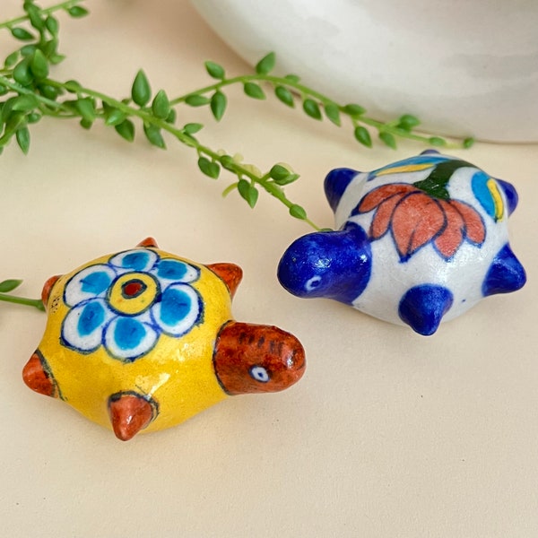 Turtle Tortoise Paper Weights, Handcrafted Blue Pottery Set of two Quartz Table Decor, Unique and Handmade Indian Artisans Crafted, Gift