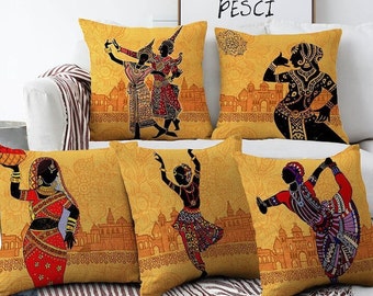 Set of 5 cushion covers Indian custom ethnic throw pillow Home decor square boho cushions Couch, bed, gift for occasion