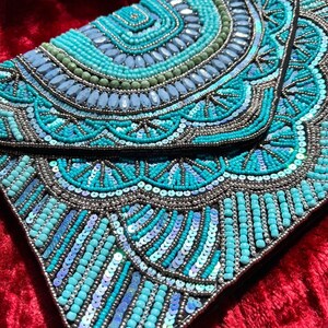 Turquoise Beaded Clutch Bag | Boho Party Purse | Handmade Indian Handbag | Bohemian Style Clutch | Ethnic Evening Sling Bag | Gift for Her