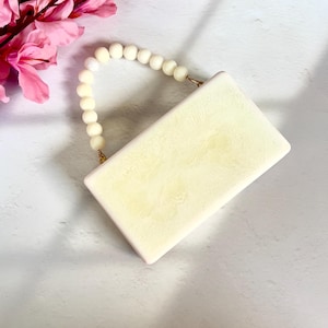 Elegant Off White Clutch Bag | Statement Party Wristlet | Resin Sling Bag for Bride or Bridesmaids Gift on Wedding | Beaded Handle purse