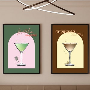 Matcha Martini & Espresso Martini Bar Cart Menu Poster Set