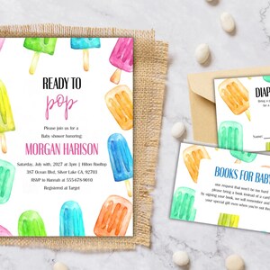 Editable Baby Shower Invitation Bundle | Popsicle Theme | Ready to Pop | Diaper Raffle, Books for Baby, Thank You Cards | Canva Template
