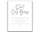 Dont Say Baby Game Printable Instant Download, Baby Shower Games