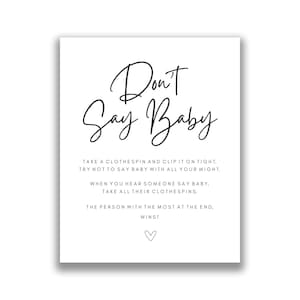 Dont Say Baby Game Printable Instant Download, Baby Shower Games