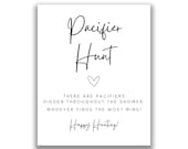 Baby Shower Pacifier Hunt Game, Simple Black and White Boy Girl Gender Neutral Printable Baby Shower Sign, Baby Shower Games
