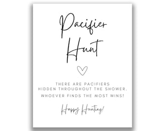 Baby Shower Pacifier Hunt Game, Simple Black and White Boy Girl Gender Neutral Printable Baby Shower Sign, Baby Shower Games