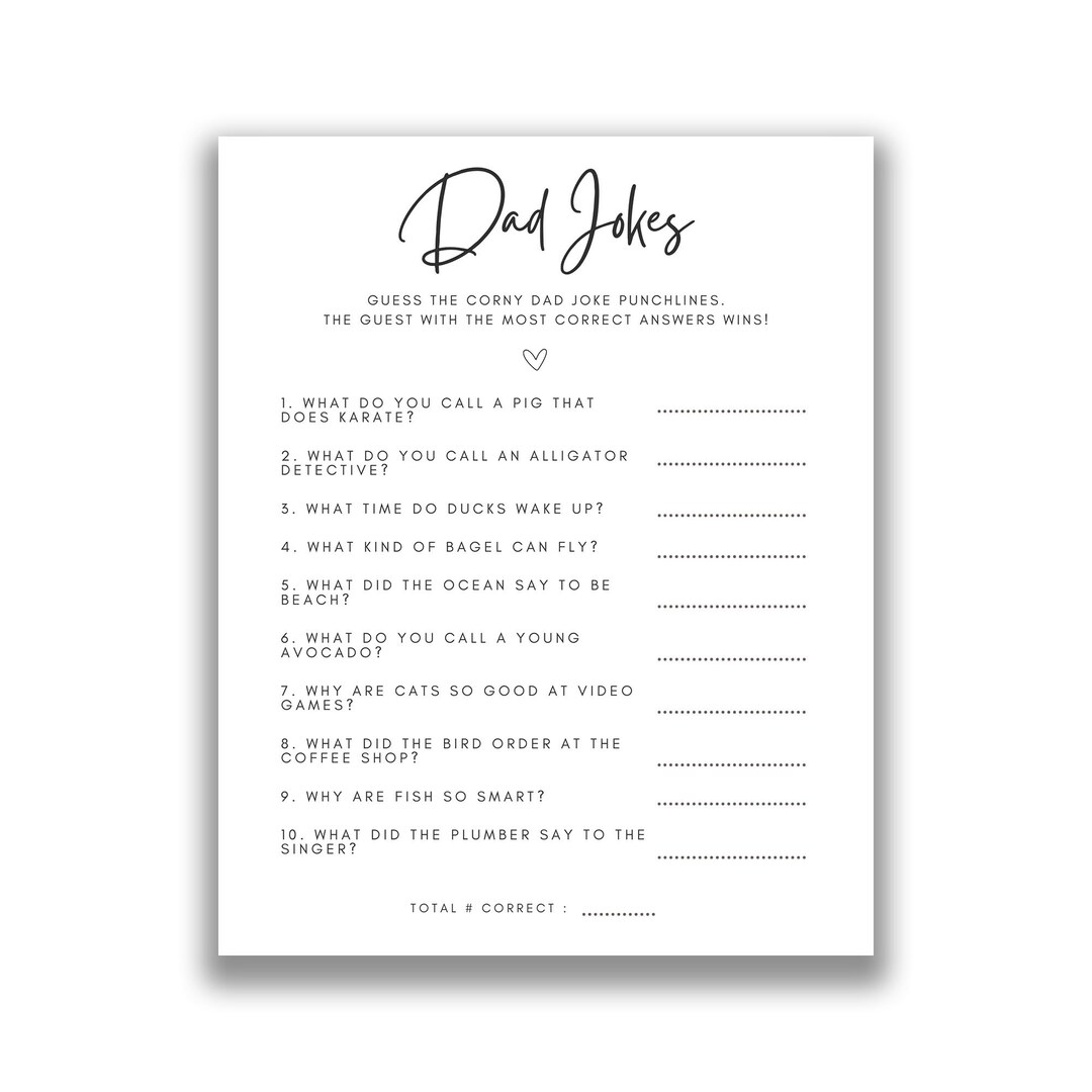 Dad Jokes Baby Shower Game Printable Etsy