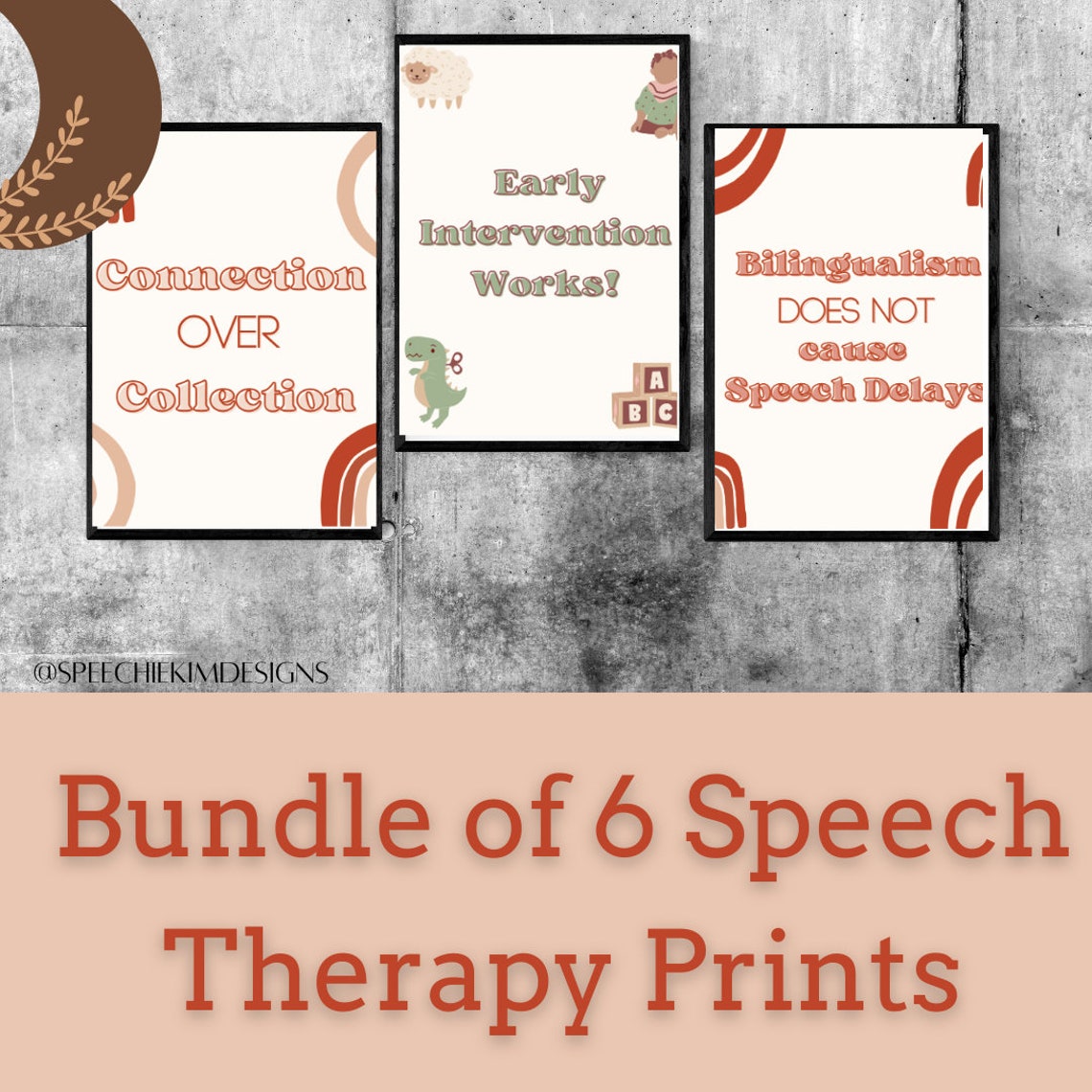 6 Speech Therapy Boho Decor Office Signs SLP Office Boho Wall Art SLP