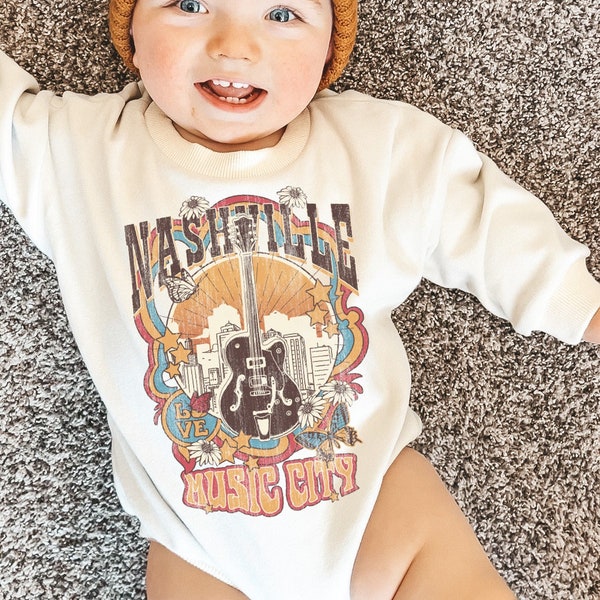 Nashville Tennessee Music City Country Western Oversized Baby Sweater Bubble Romper