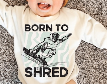 Born to Shred Winter Sports Snowboarding Oversized Baby Sweater Bubble Romper