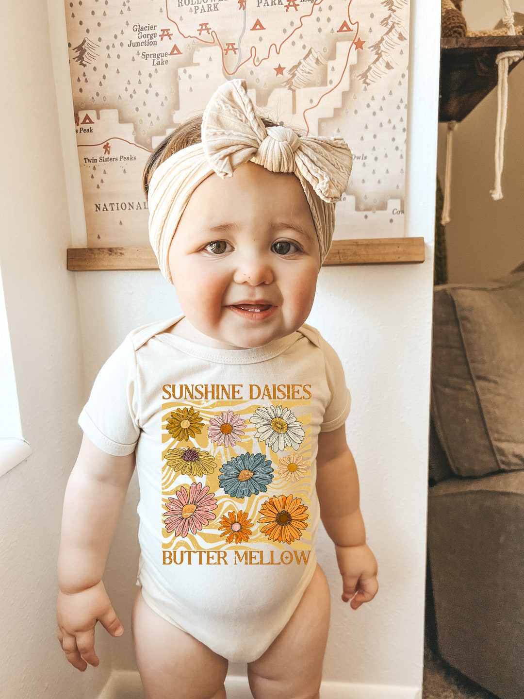 Sunshine Daisies Butter Mellow Retro Flower Baby Onesie Etsy