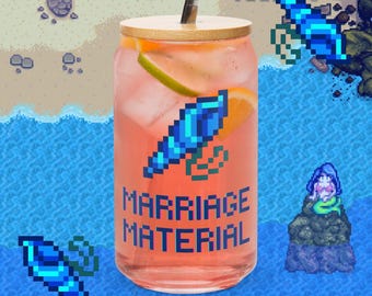 Stardew Valley zeemeerminhangerglas: gezellig gamercadeau met deksel en rietje