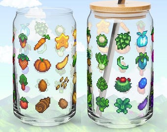 Stardew Valley Crops blikvormig glas: cadeau voor gezellige gamers en liefhebbers van ijskoffie