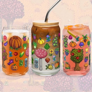 Fall in Stardew Valley Can-Shaped Glass: Cozy Gamer Gift with Lid and Straw