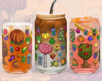 Fall in Stardew Valley blikvormig glas: gezellig gamercadeau met deksel en rietje