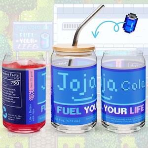 Stardew Valley inspired Joja Cola Can-Shaped Glass w/ Lid & Straw - Perfect for cozy gamers, iced coffee lovers, holidays and birthday gifts