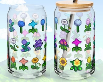 Vaso con forma de lata de flores de Stardew Valley: un regalo para gamers apasionados y amantes del café helado.
