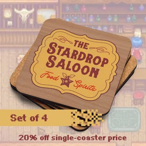 Ensemble de 4 sous-bocks Stardew Valley The Stardrop Saloon : cadeau de joueur confortable pour les amateurs de café glacé et de RPG image 1