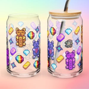 Stardew Valley Perfection Statues Can-Shaped Glass: Cozy Gamer Gift with Lid & Straw